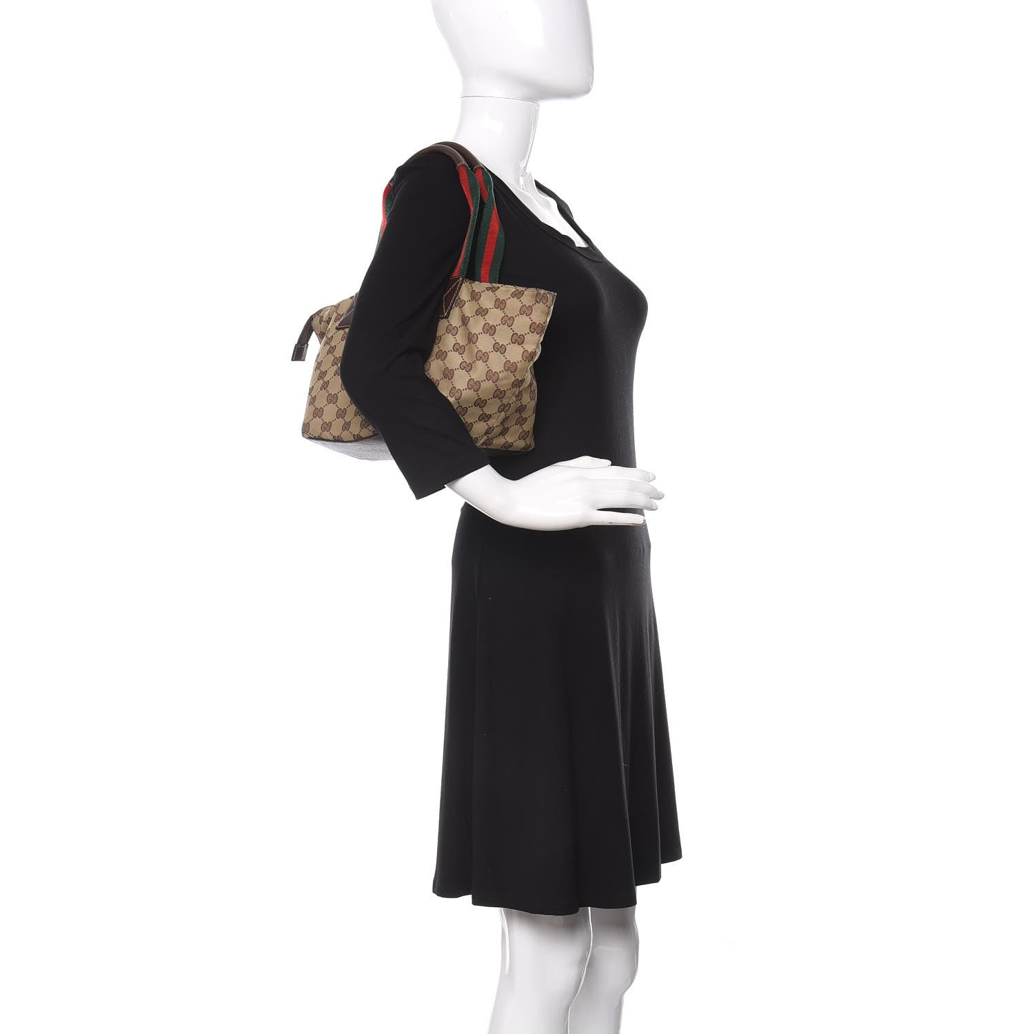 Gucci GG Monogram Small Web Handle Bucket Tote Dark Brown 2 of 10
