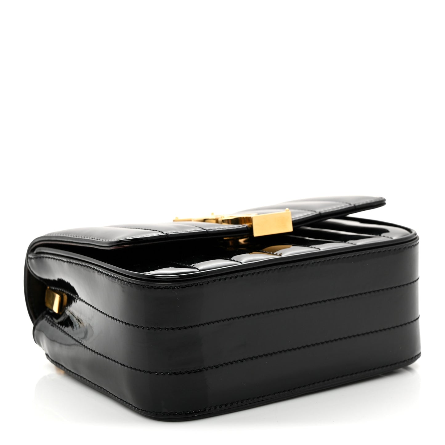 Patent Calfskin Matelasse Monogram Small Vicky Chain Bag Black