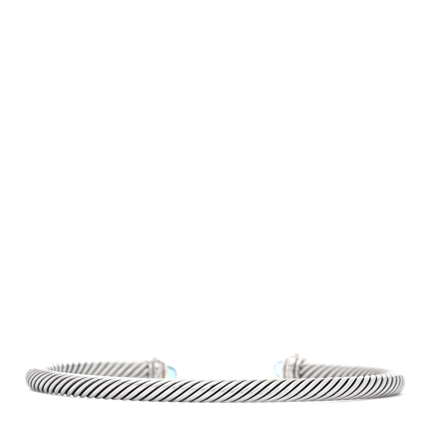 David Yurman Sterling Silver 18K White Gold Diamond Blue Topaz 4mm Cable Classics Bracelet 3 of 5