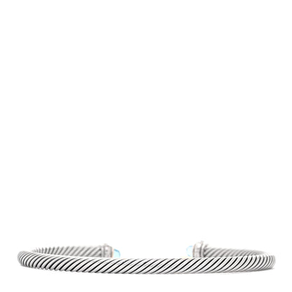 David Yurman Sterling Silver 18K White Gold Diamond Blue Topaz 4mm Cable Classics Bracelet 3 of 5