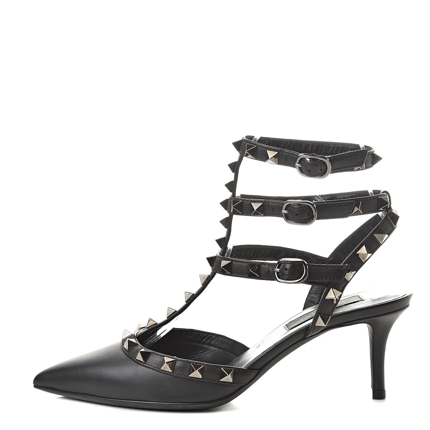 Valentino Garavani Nappa Rockstud Ankle Strap Low Heel Pumps 35.5 Black 1 of 10