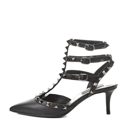 Valentino Garavani Nappa Rockstud Ankle Strap Low Heel Pumps 35.5 Black 1 of 10