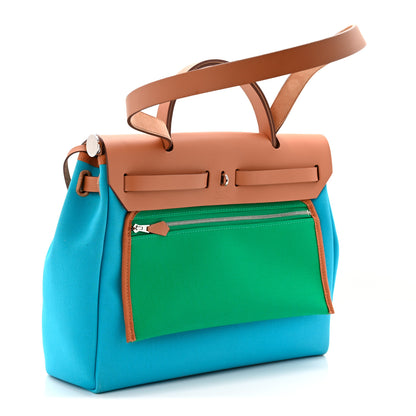 Hermes Toile Officier Vache Hunter Verso Herbag Zip Retourne PM 31 Bleu Azteque Menthe 4 of 11