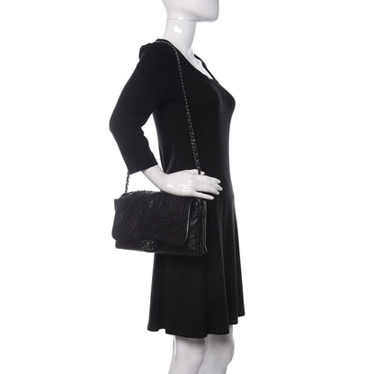 Chanel Lambskin Tweed Large Camellia Petals Flap Black 2 of 10