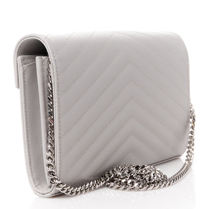 Saint Laurent Grain De Poudre Matelasse Chevron Monogram Chain Wallet Granite 3 of 13