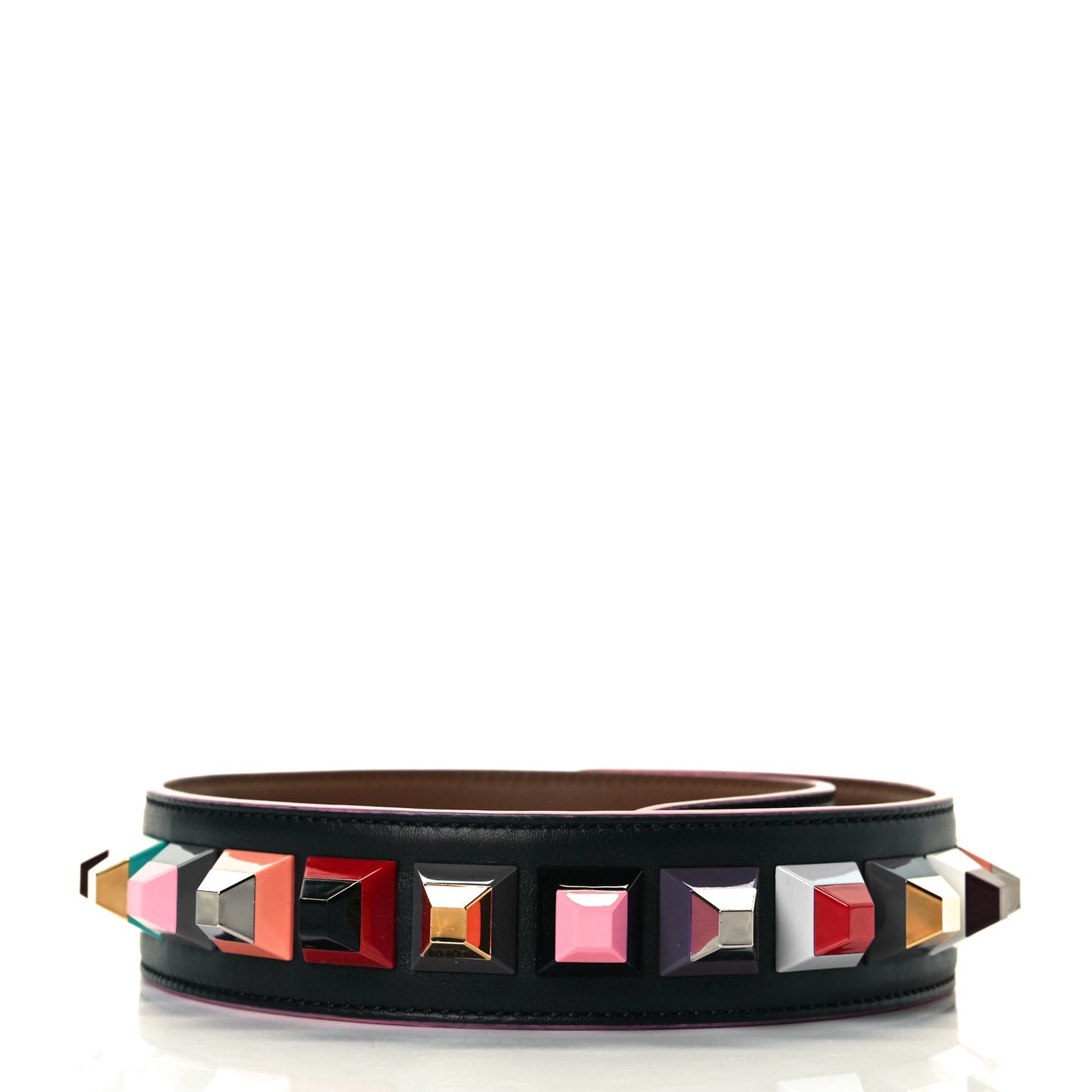 Vitello Dolce Plexiglass Bi-Color Studded Strap You Black Brownie Multicolor