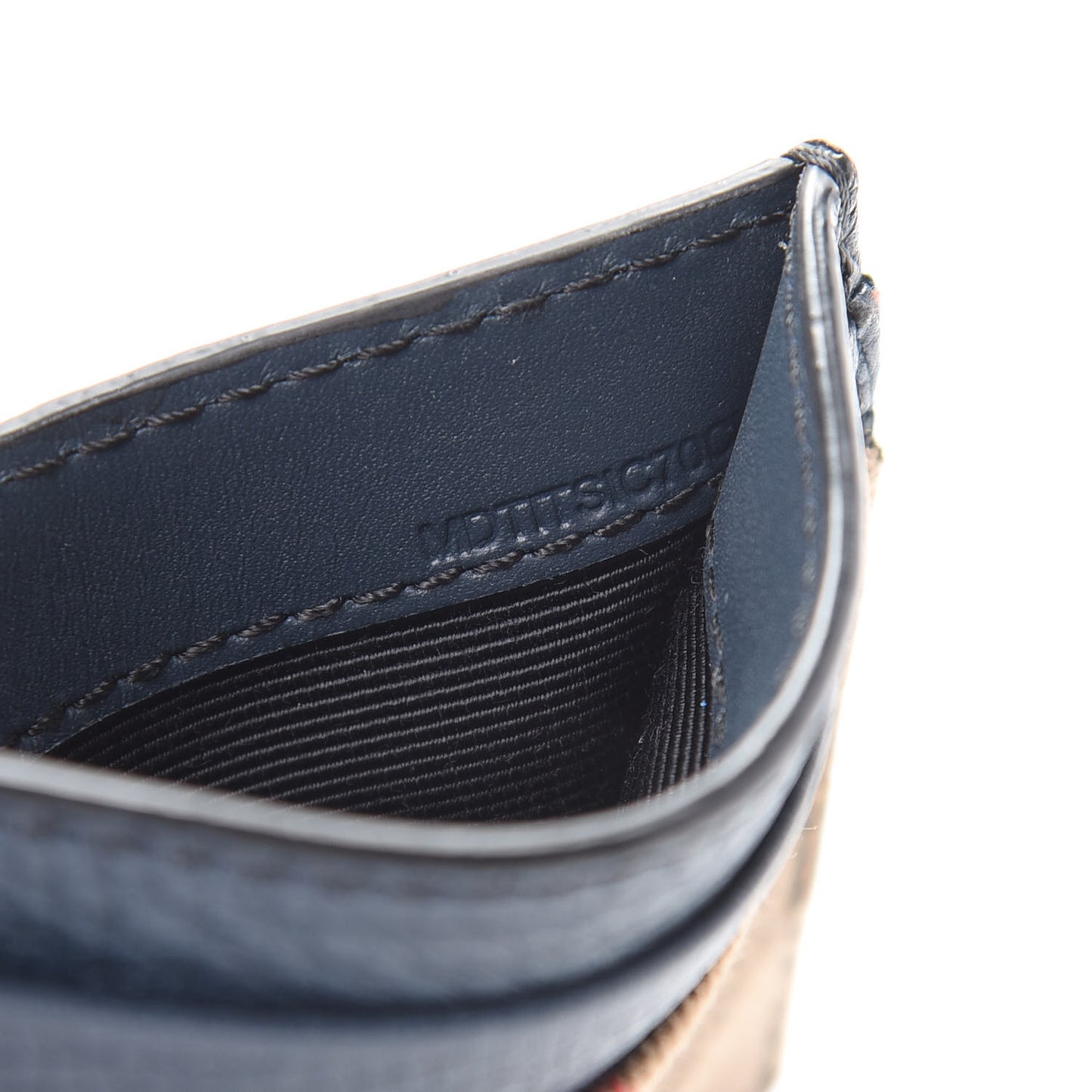 Grainy Calfskin House Check Sandon Card Case Navy