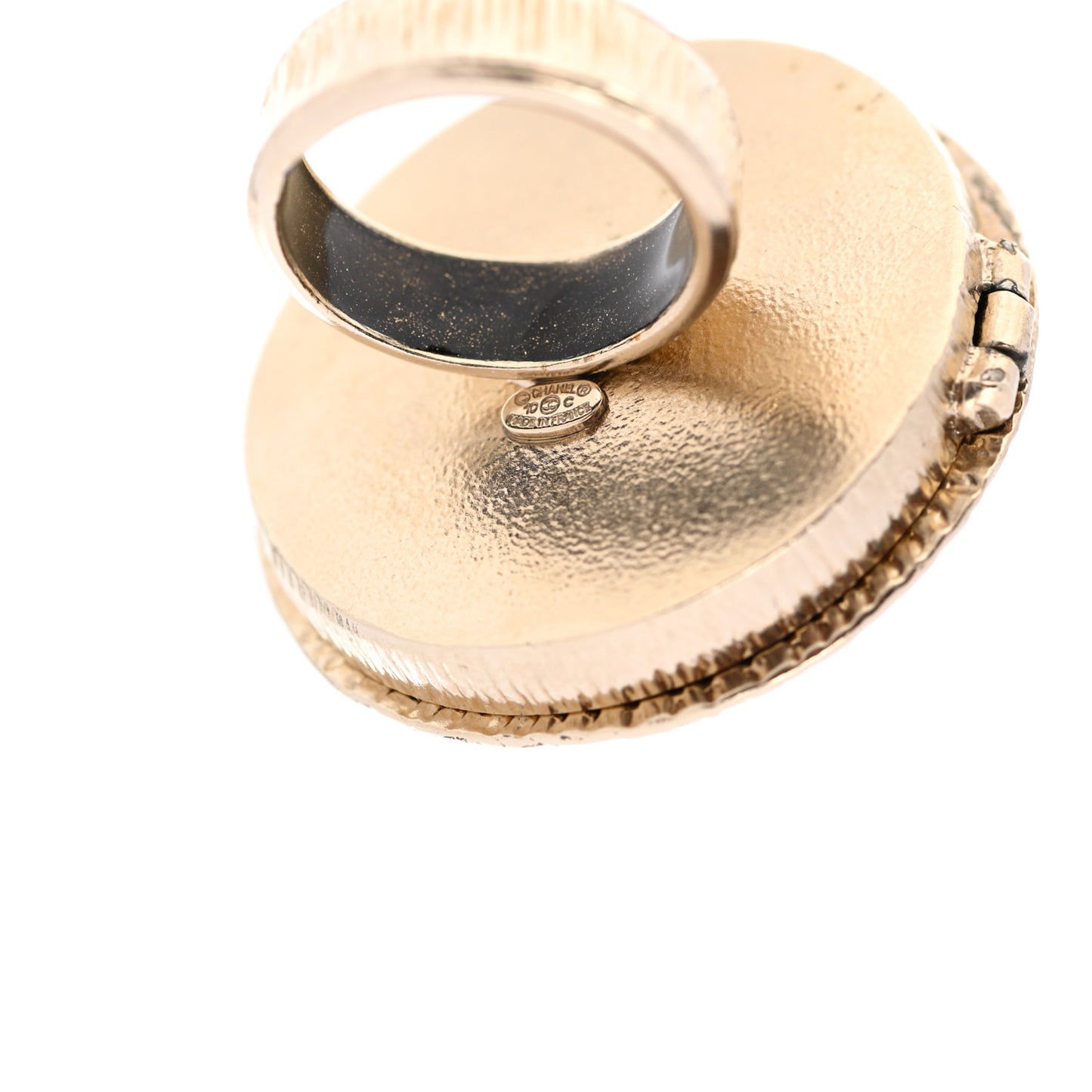 Enamel CC Locket Ring 6 Gold Red