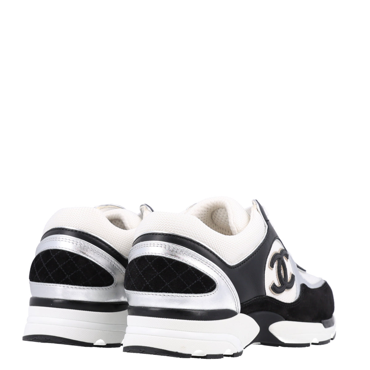 Mesh Suede Calfskin Grained Calfskin Womens CC Sneakers 39 Black White Silver
