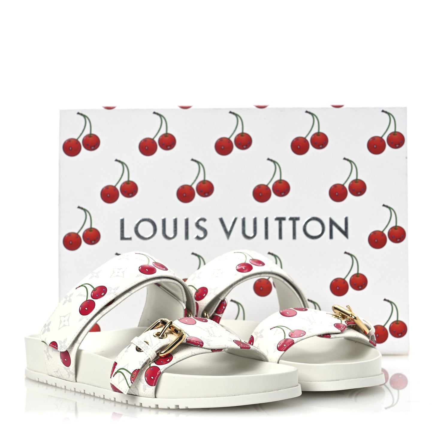 LV X TM Monogram Cerises Bom Dia Comfort Mule Sandals 38 White