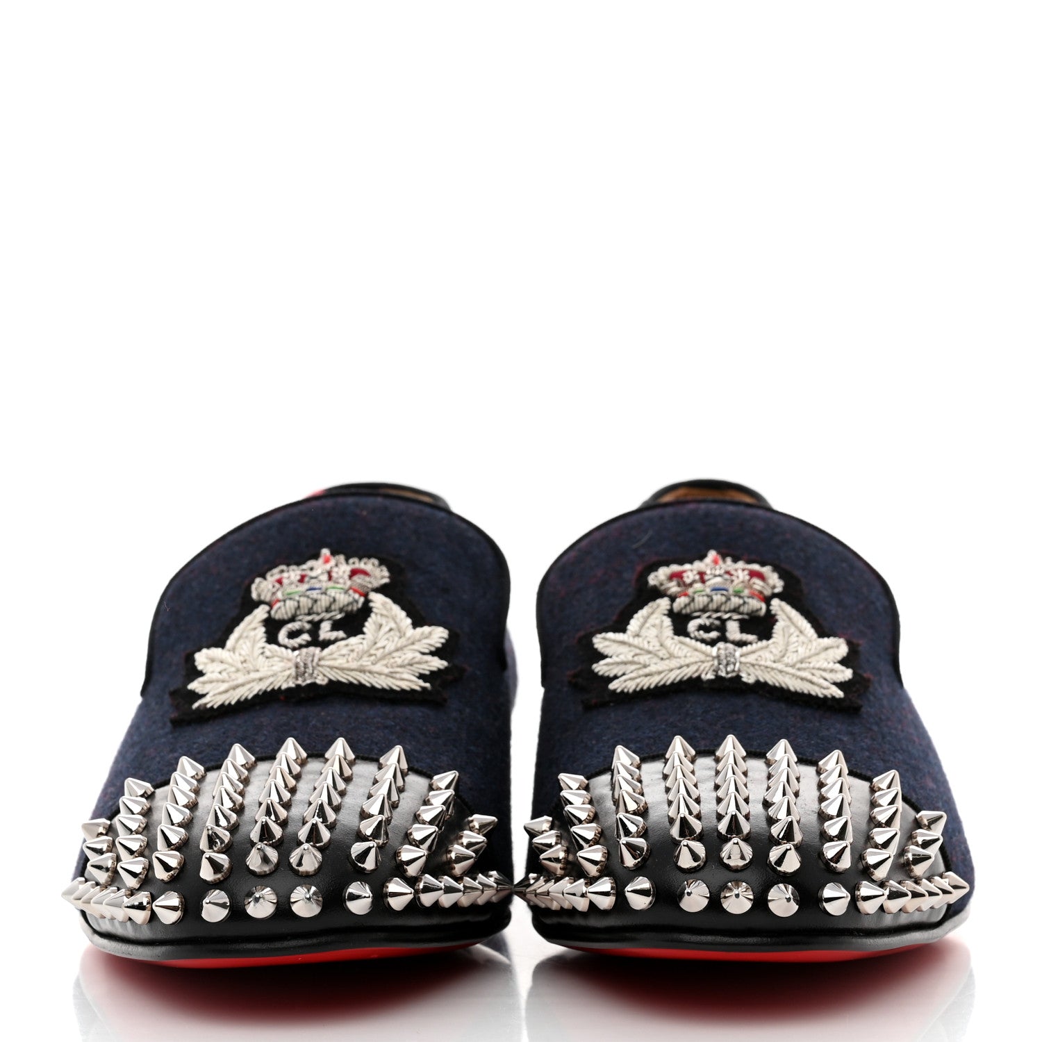 Christian Louboutin Calfskin Velvet Spikes Mens Captain Loubi Flat Loafers 41 Navy Black 2 of 8