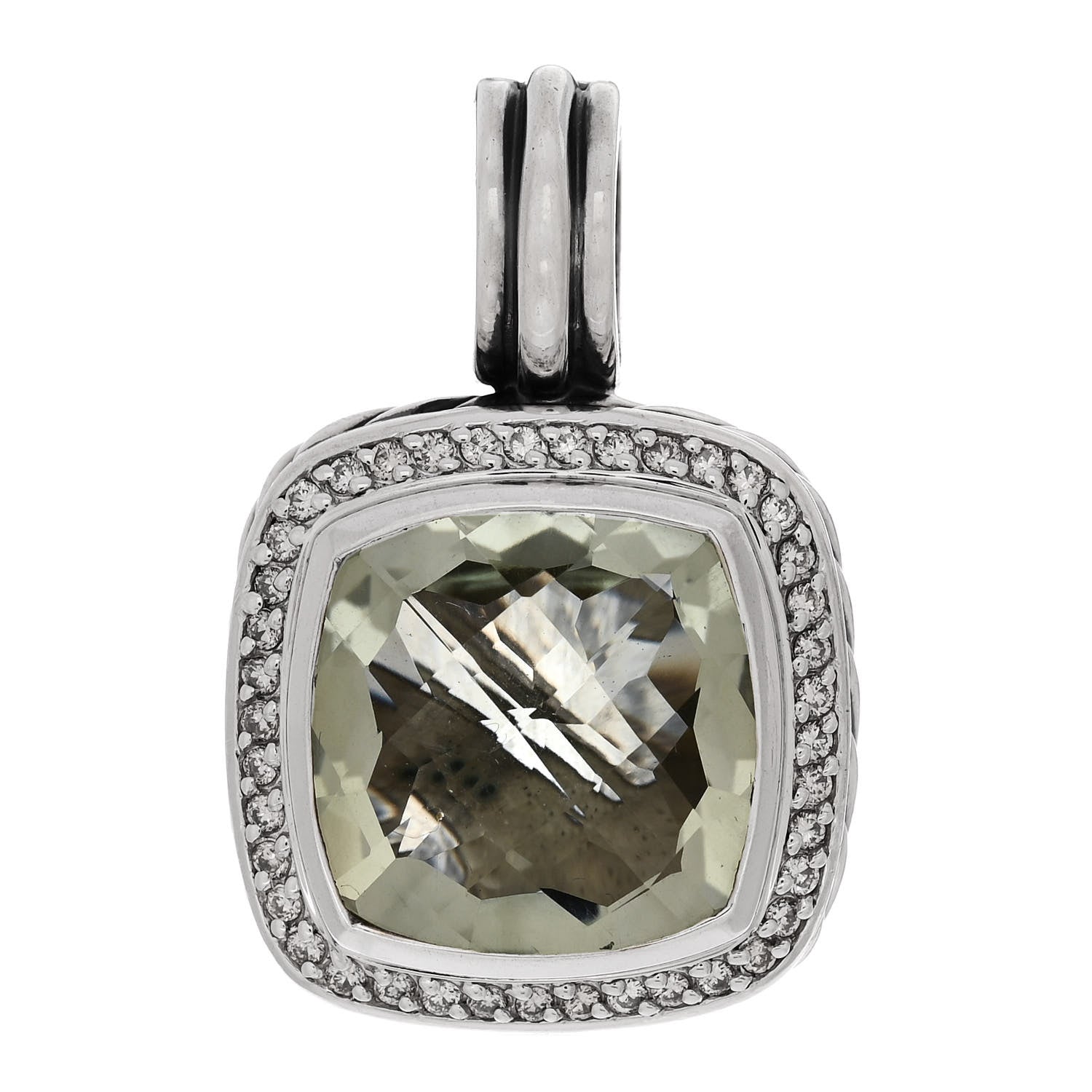 David Yurman Sterling Silver Diamond Prasiolite 14mm Albion Enhancer Pendant 1 of 4