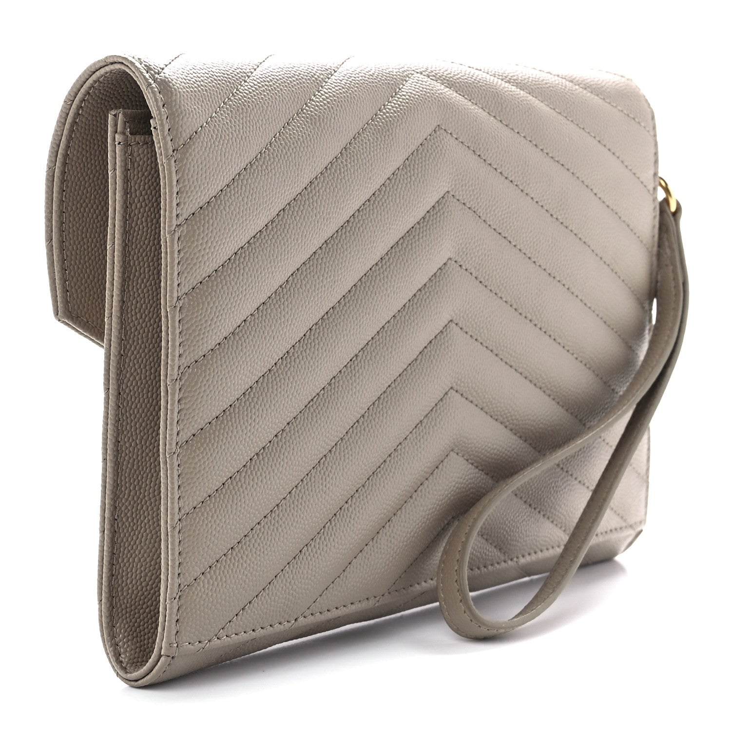 Saint Laurent Grain De Poudre Matelasse Chevron Monogram Envelope Clutch Dark Beige 3 of 11