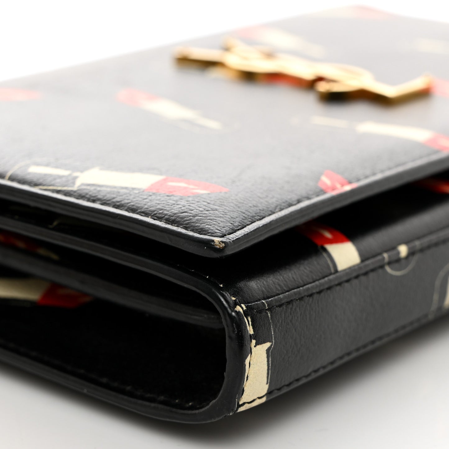 Calfskin Lipstick Print Classic Monogram Kate Wallet On Chain Black