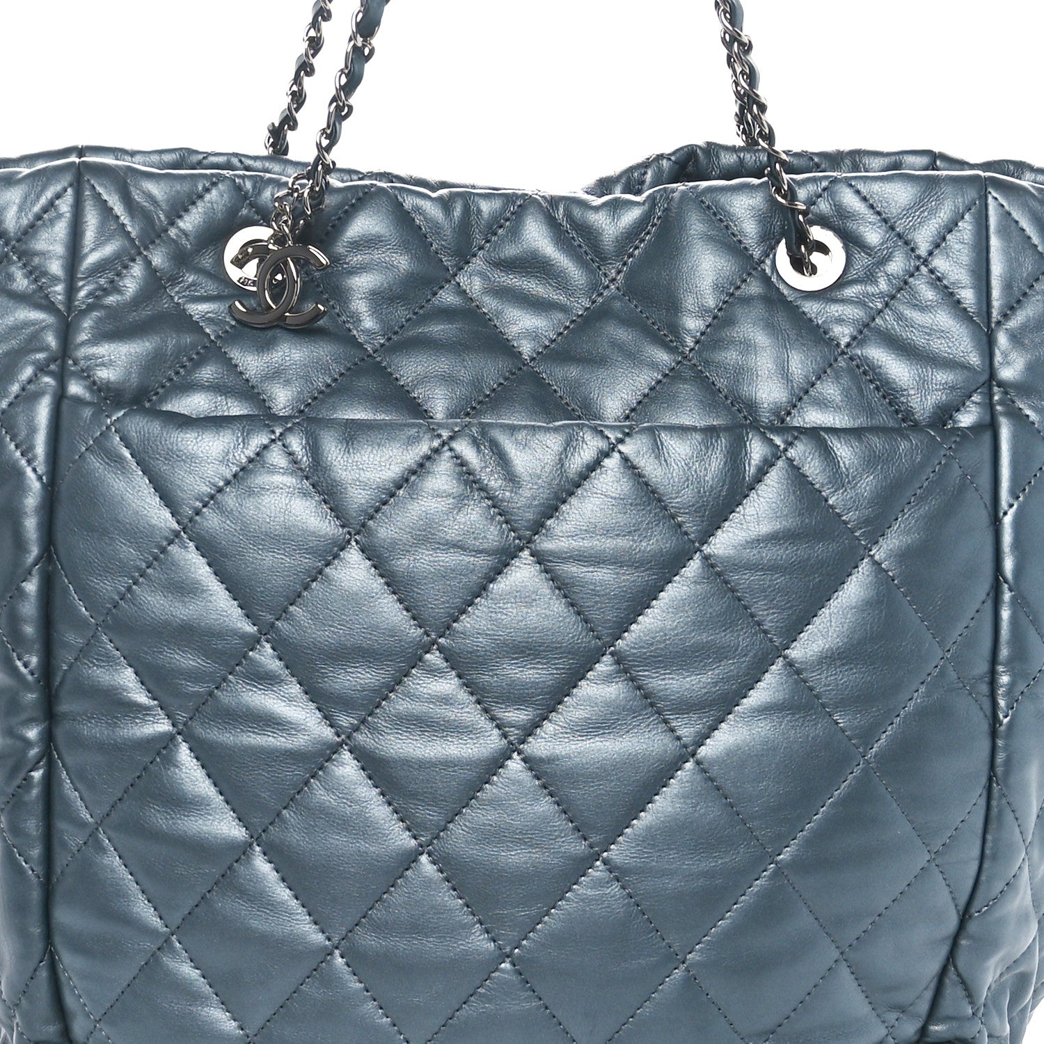 Chanel Metallic Lambskin Quilted Large Week End on Mars Tote Charcoal 9 of 13