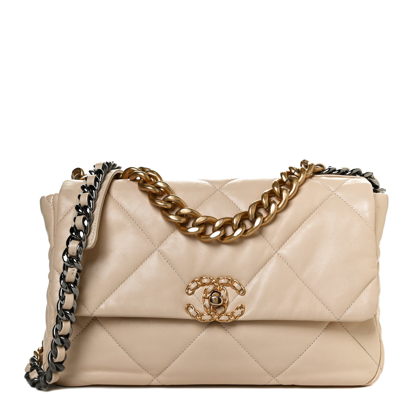 Lambskin Quilted Large Chanel 19 Flap Beige