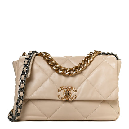 Chanel Lambskin Quilted Large Chanel 19 Flap Beige 1 of 11