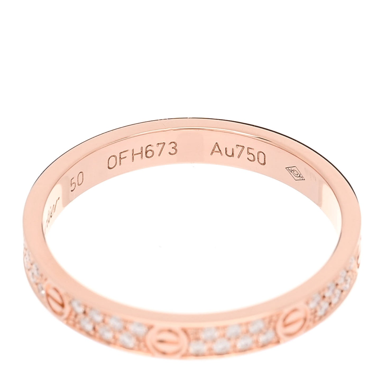 18K Pink Gold Diamond 2.6mm LOVE Paved Band Ring 50 5.25
