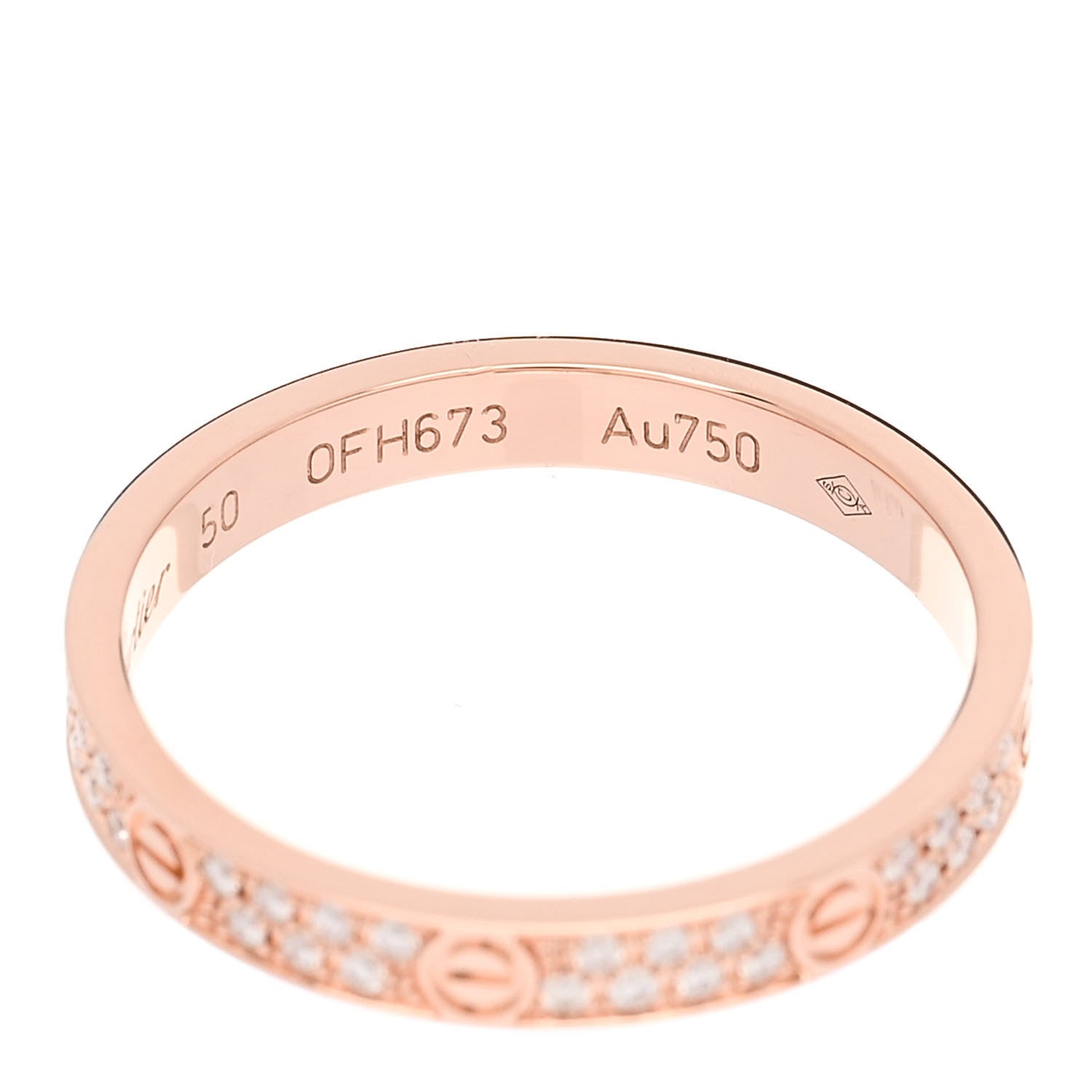 Cartier 18K Pink Gold Diamond 2.6mm LOVE Paved Band Ring 50 5.25 5 of 6