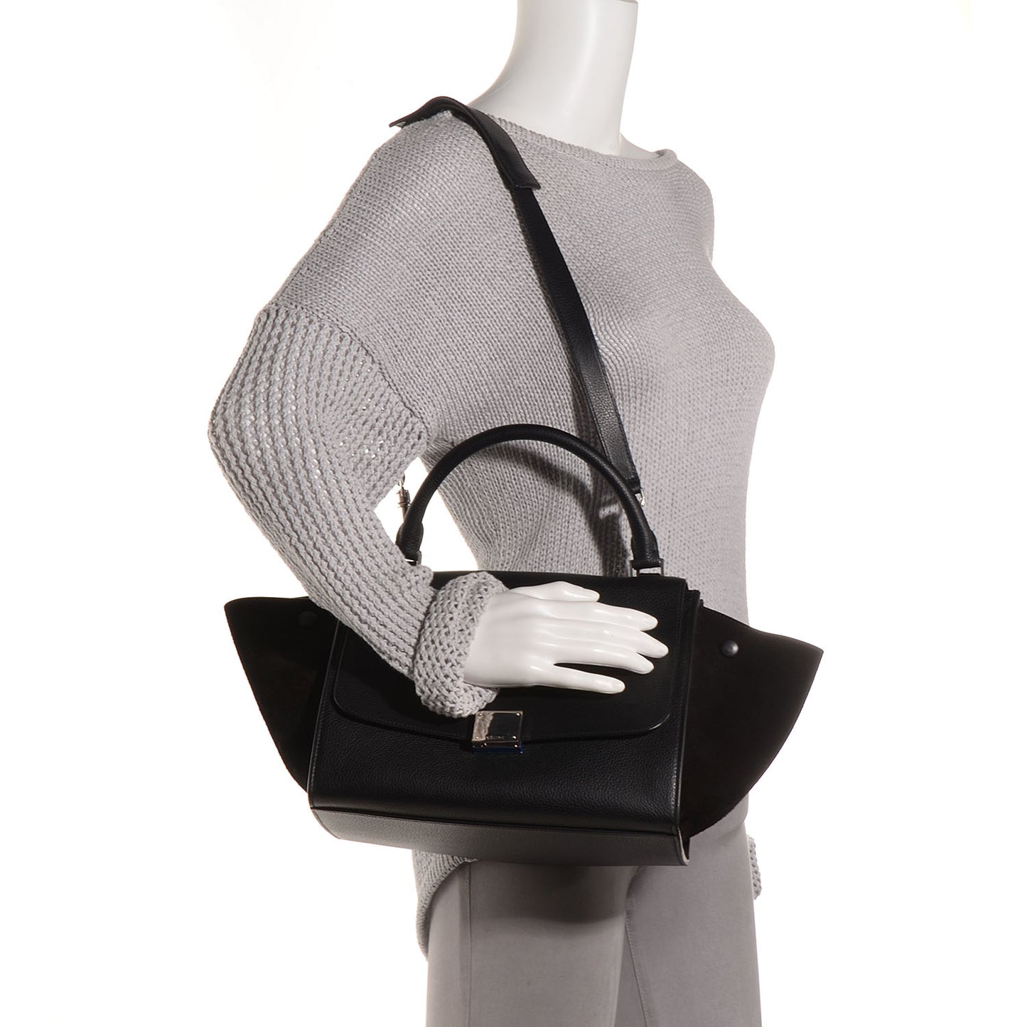 Drummed Calfskin Suede Small Trapeze Black