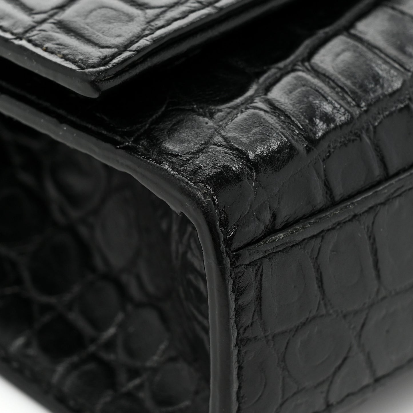 Calfskin Crocodile Embossed Medium Classic Monogram Kate Tassel Satchel Black