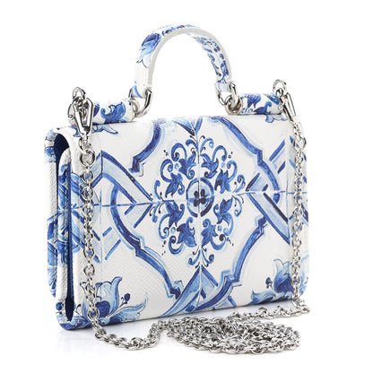 Dolce & Gabbana Dauphine Majolica Printed Mini Sicily Von Bag White Blue 3 of 10