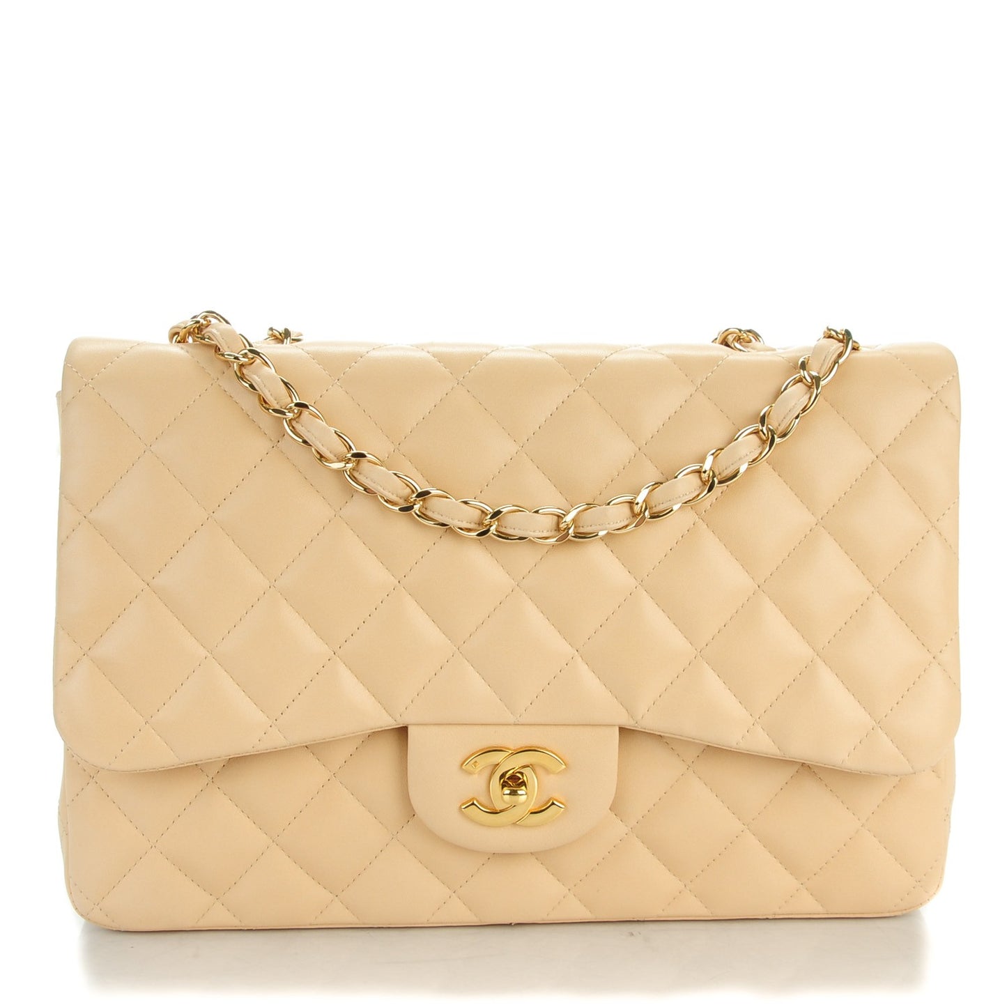 Lambskin Quilted Jumbo Single Flap Beige Clair