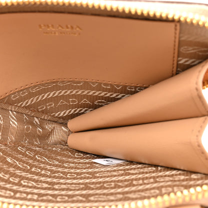 Prada Raffia Calfskin Crochet Logo Embroidered Mini Triangle Crossbody Pouch Naturale 5 of 10