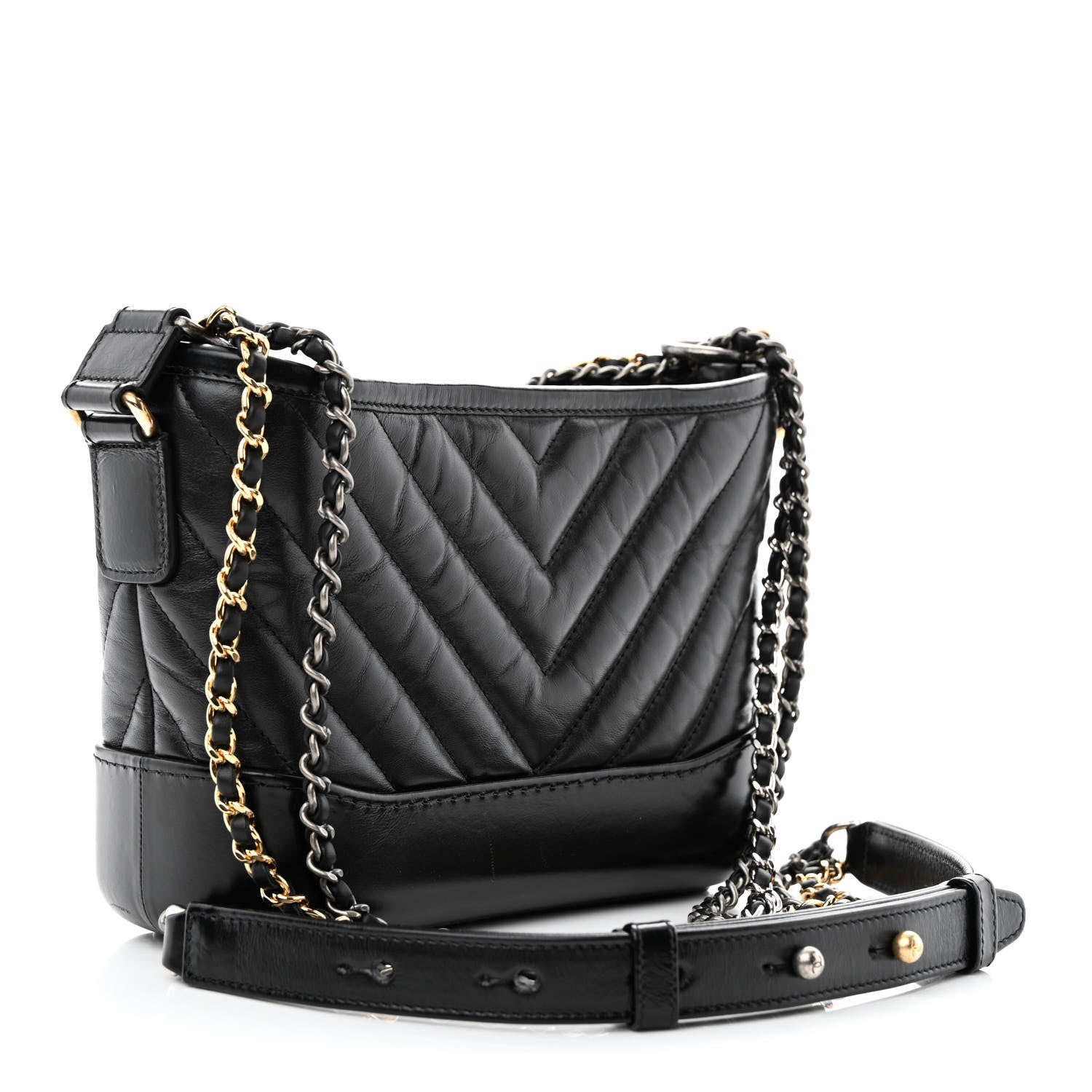 Chanel Aged Calfskin Chevron Quilted Small Gabrielle Hobo Black 3 of 12