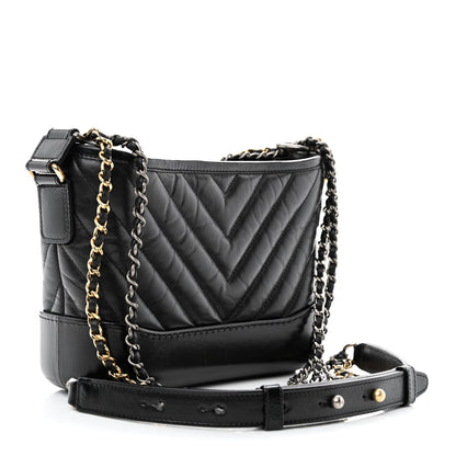 Chanel Aged Calfskin Chevron Quilted Small Gabrielle Hobo Black 3 of 12