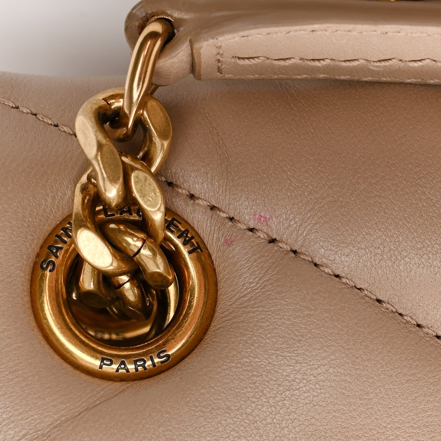 Saint Laurent Lambskin Quilted Medium Loulou Puffer Monogram Chain Satchel Dark Beige 10 of 10