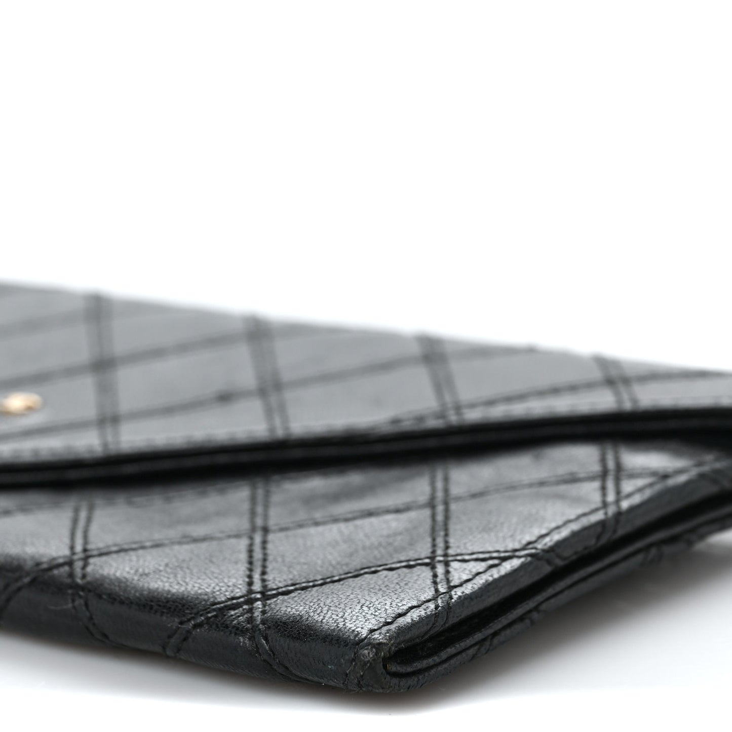 Lambskin Diamond Stitched Envelope Long Flap Wallet Black