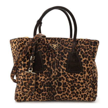 Prada Cavallino Leopard Print Twin Pocket Tote Miele Moro 1 of 14