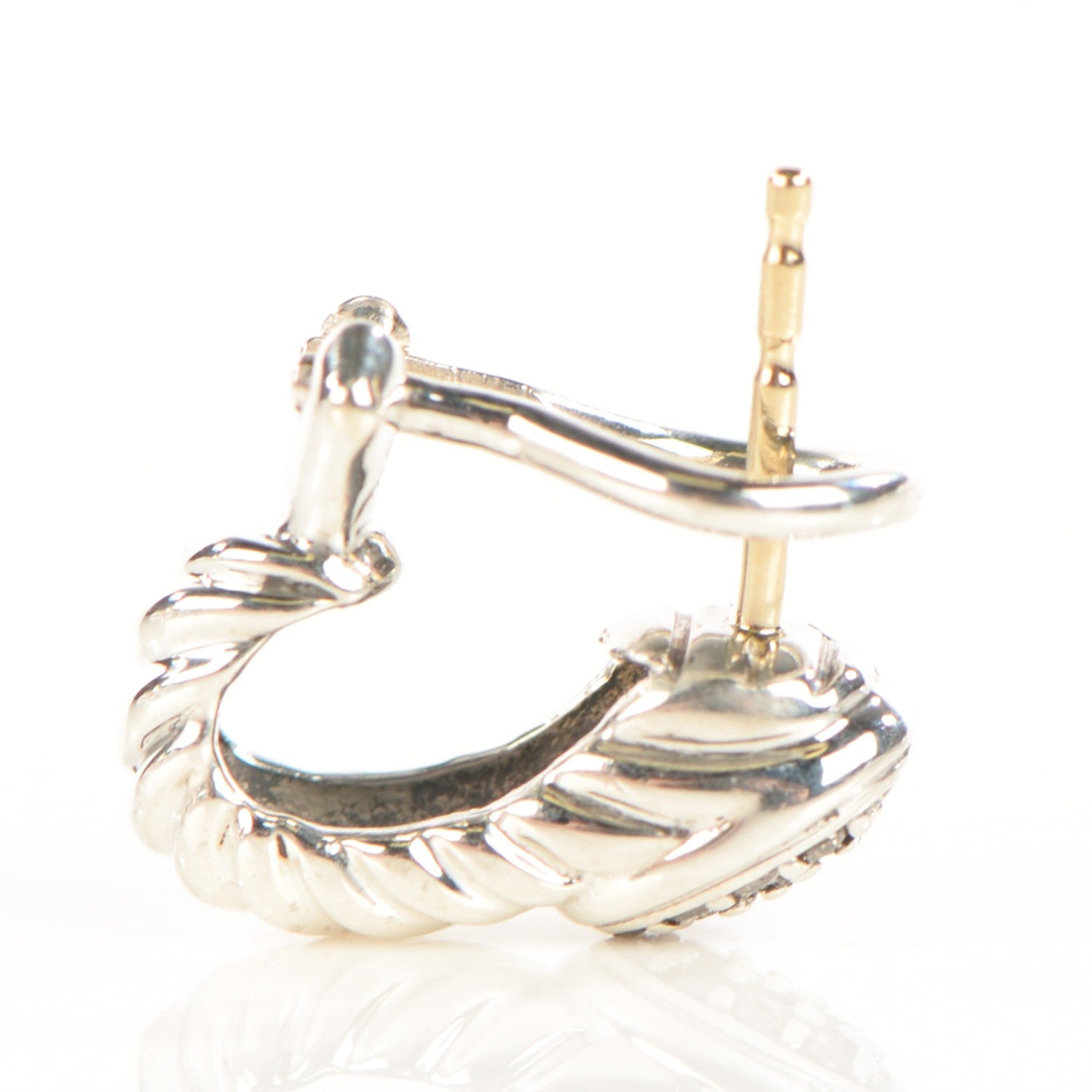 David Yurman Sterling Silver Pave Diamond 15mm Thoroughbred Shrimp Earrings 3 of 4
