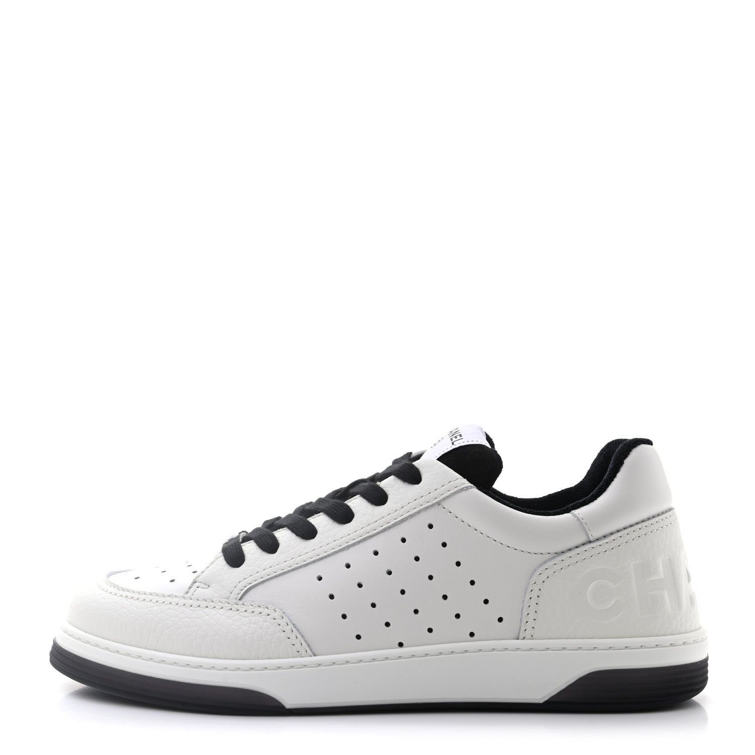 Chanel Grained Calfskin Fabric Womens Logo Sneakers 41 White Black 1 of 8