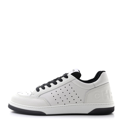 Chanel Grained Calfskin Fabric Womens Logo Sneakers 41 White Black 1 of 8