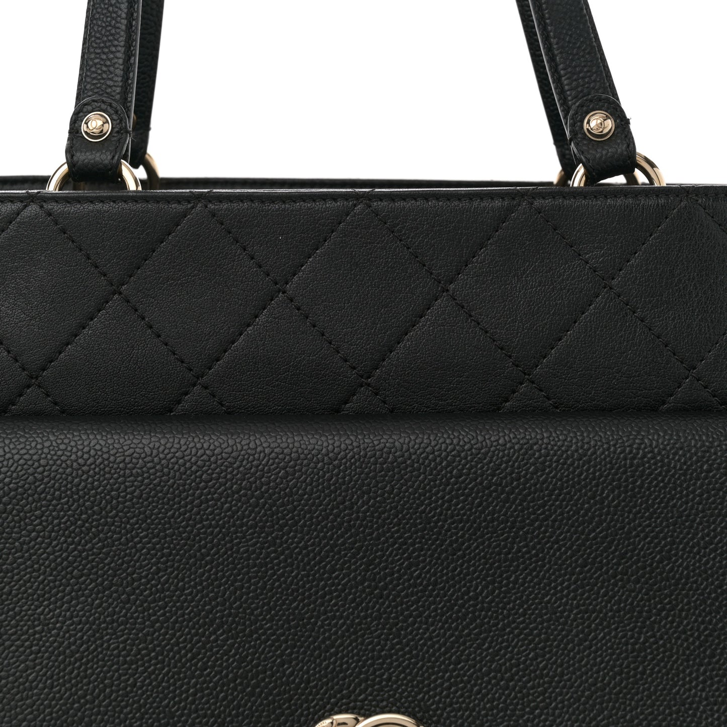 Sheepskin Caviar Quilted Large Shopping Tote Black
