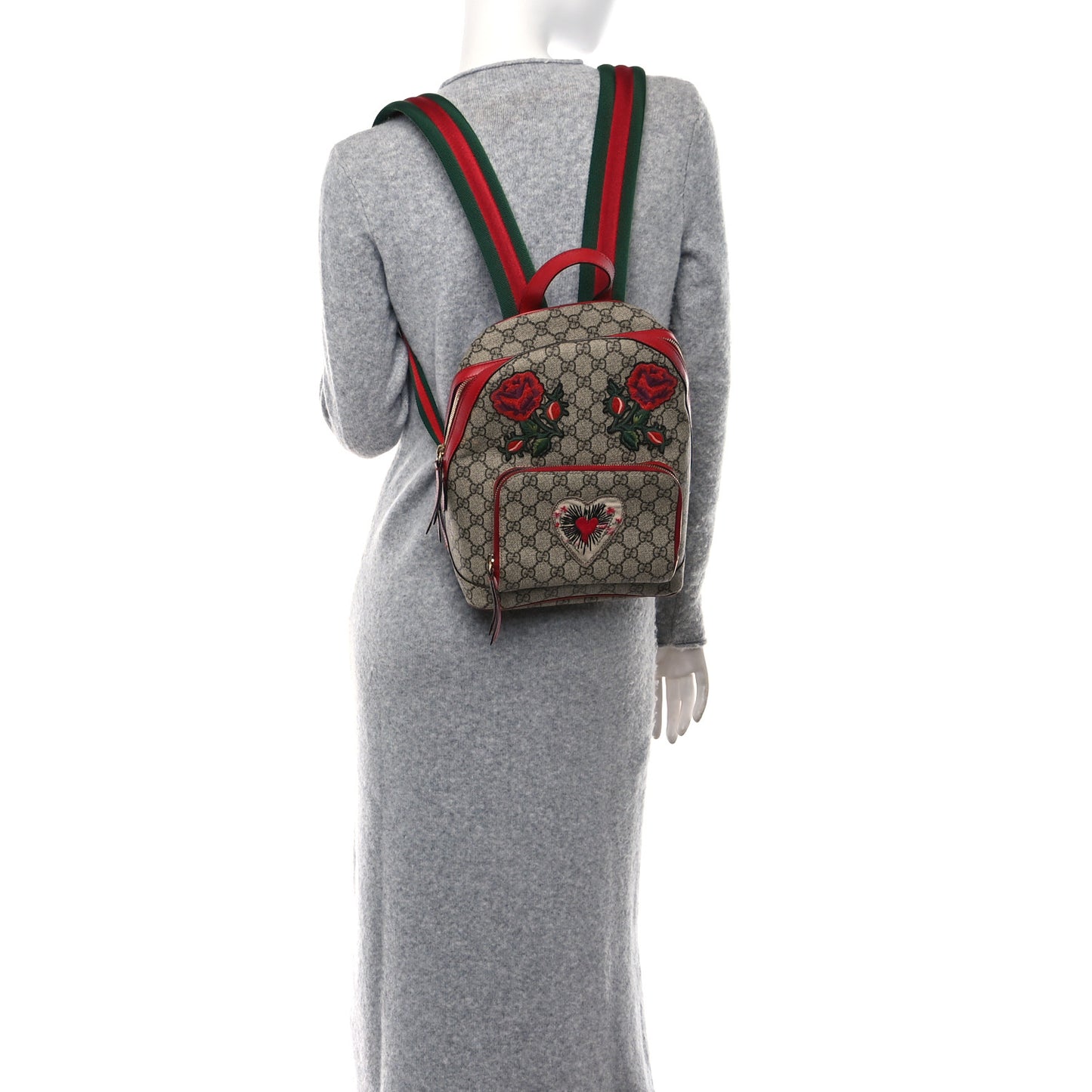 GG Supreme Monogram Web Kingsnake Heart Embroidered Small Day Backpack Red