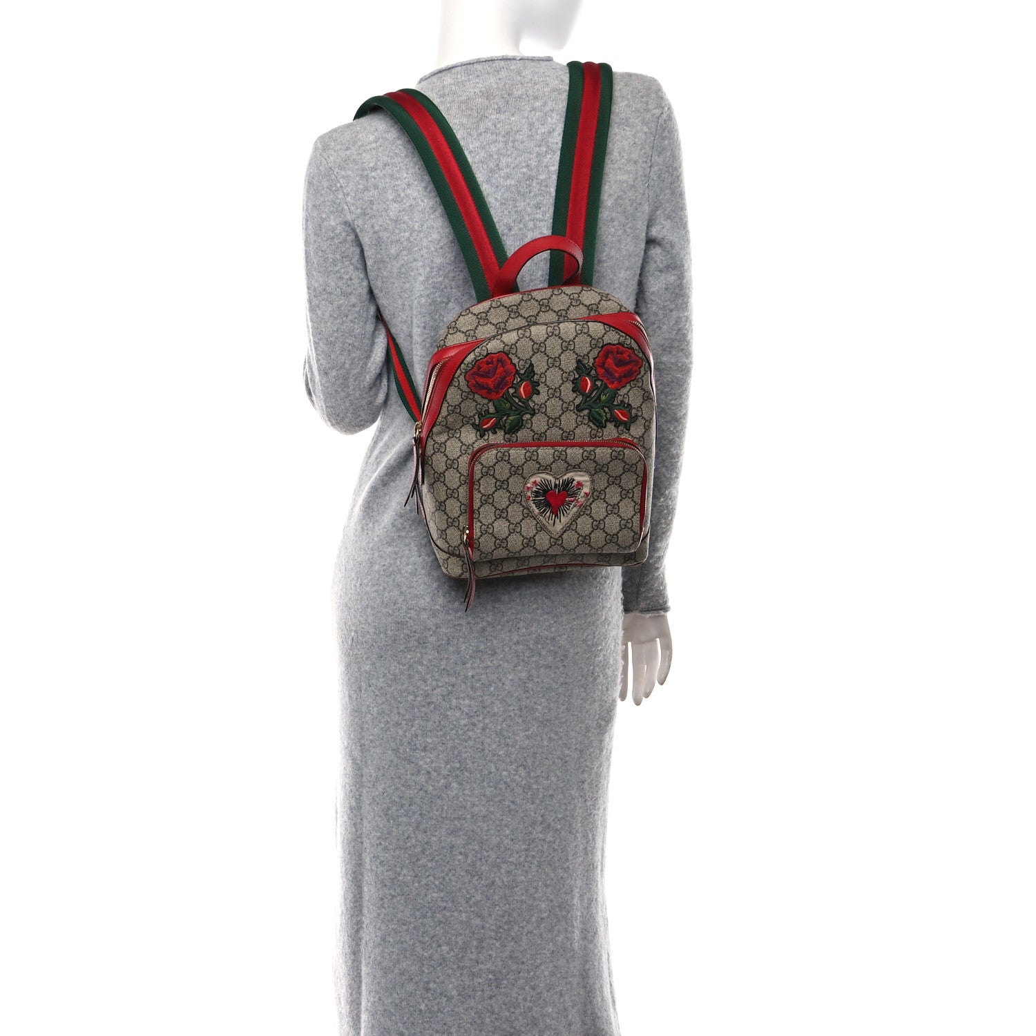 Gucci GG Supreme Monogram Web Kingsnake Heart Embroidered Small Day Backpack Red 2 of 10