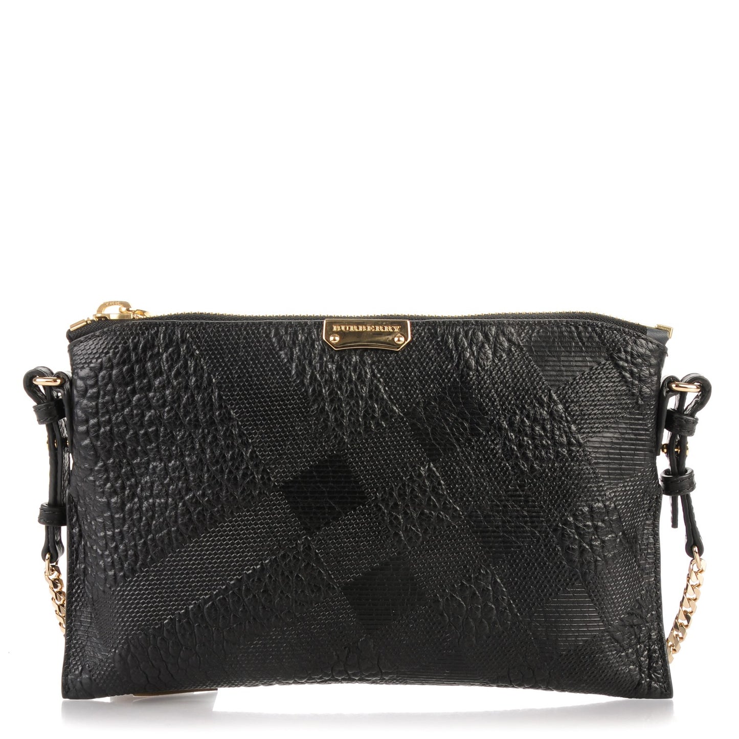 Signature Grain Calfskin Check Embossed Peyton Crossbody Clutch Bag Black