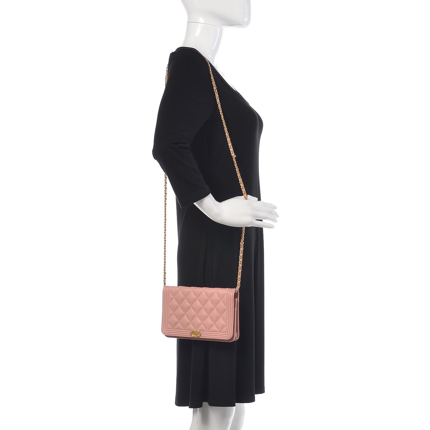 Chanel Caviar Quilted Boy Wallet On Chain WOC Light Pink 2 of 11