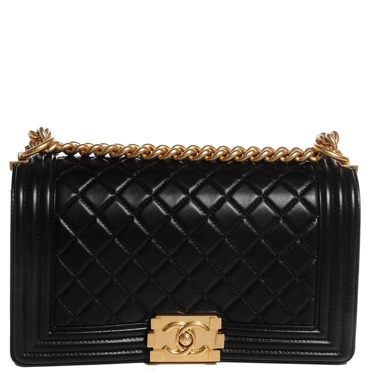 Lambskin Quilted Medium Boy Flap Black