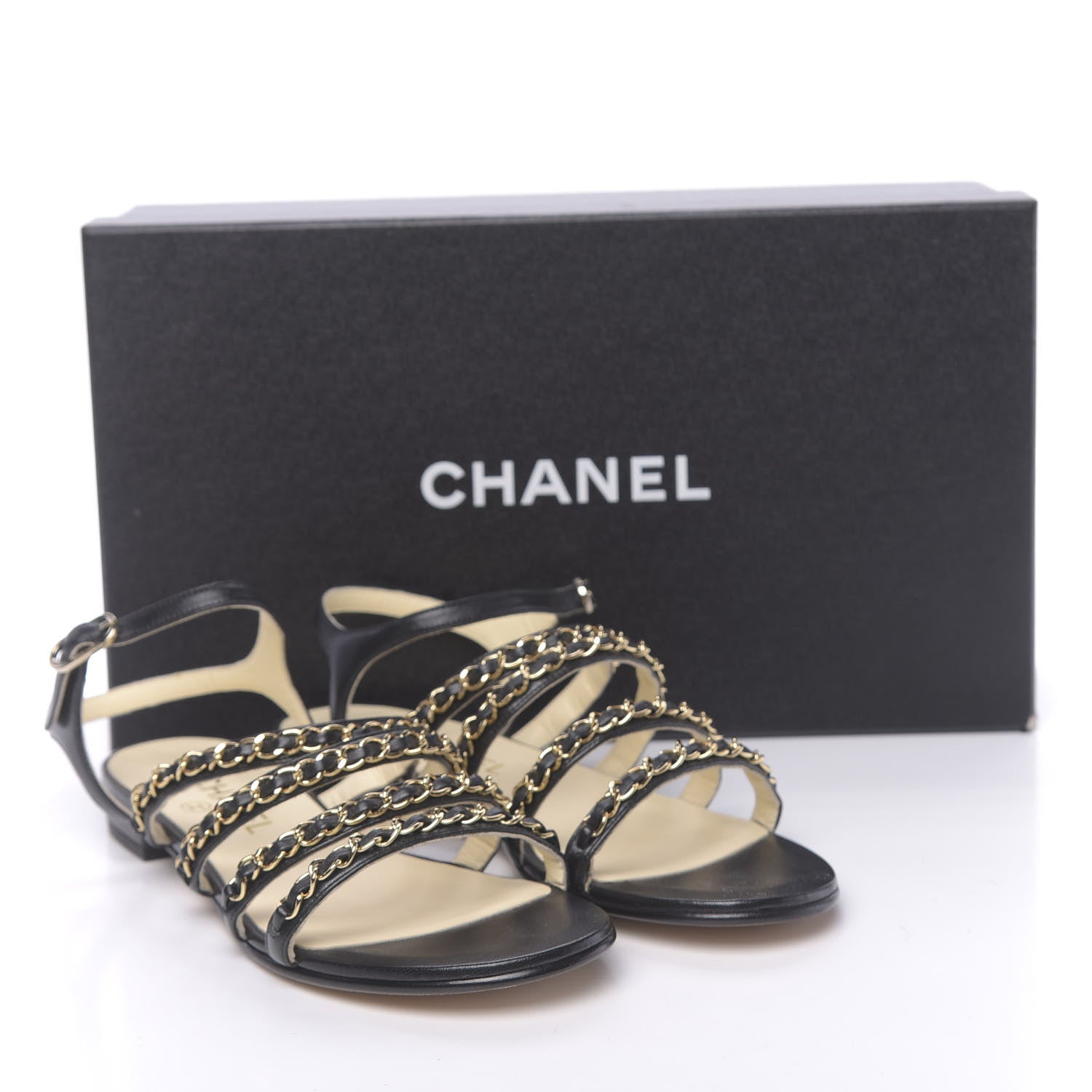 Chanel Calfskin Chain Flat Sandals 37.5 Black 8 of 8