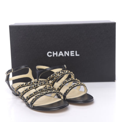 Chanel Calfskin Chain Flat Sandals 37.5 Black 8 of 8