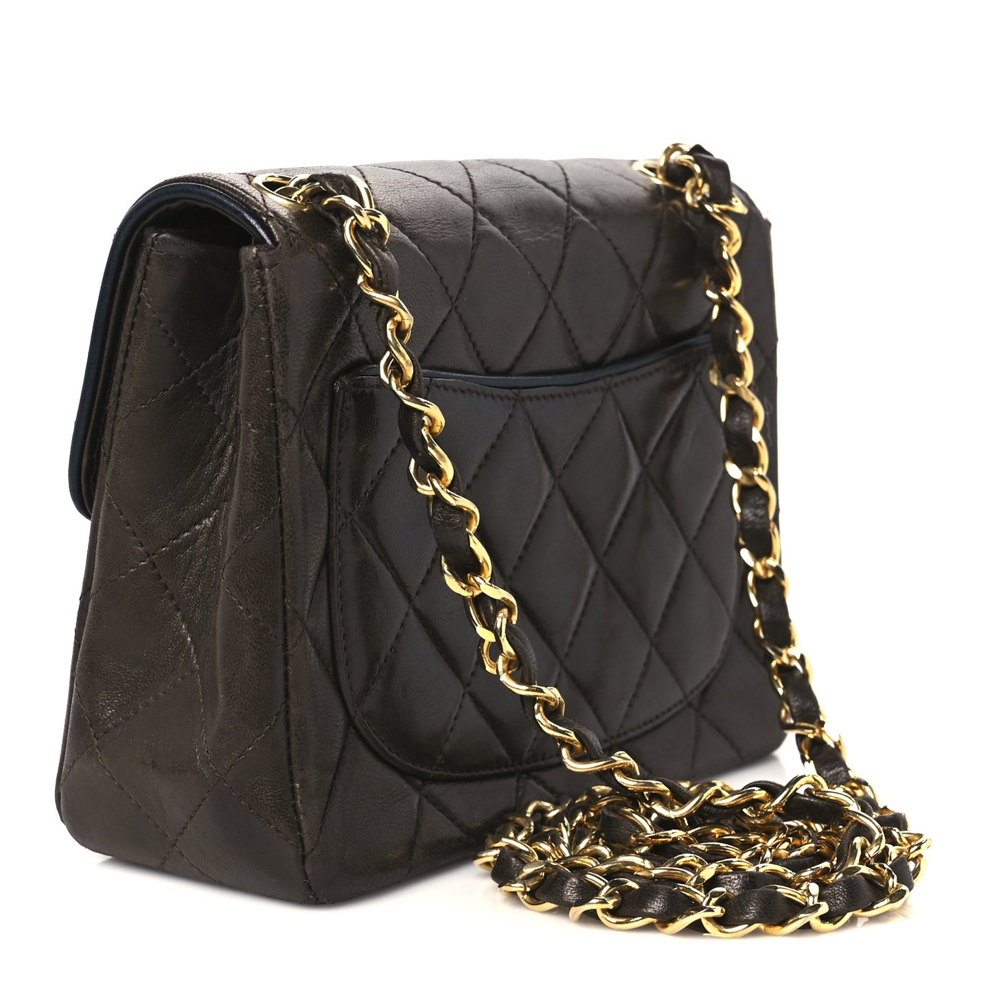 Lambskin Quilted Mini Square Flap Bag Dark Brown