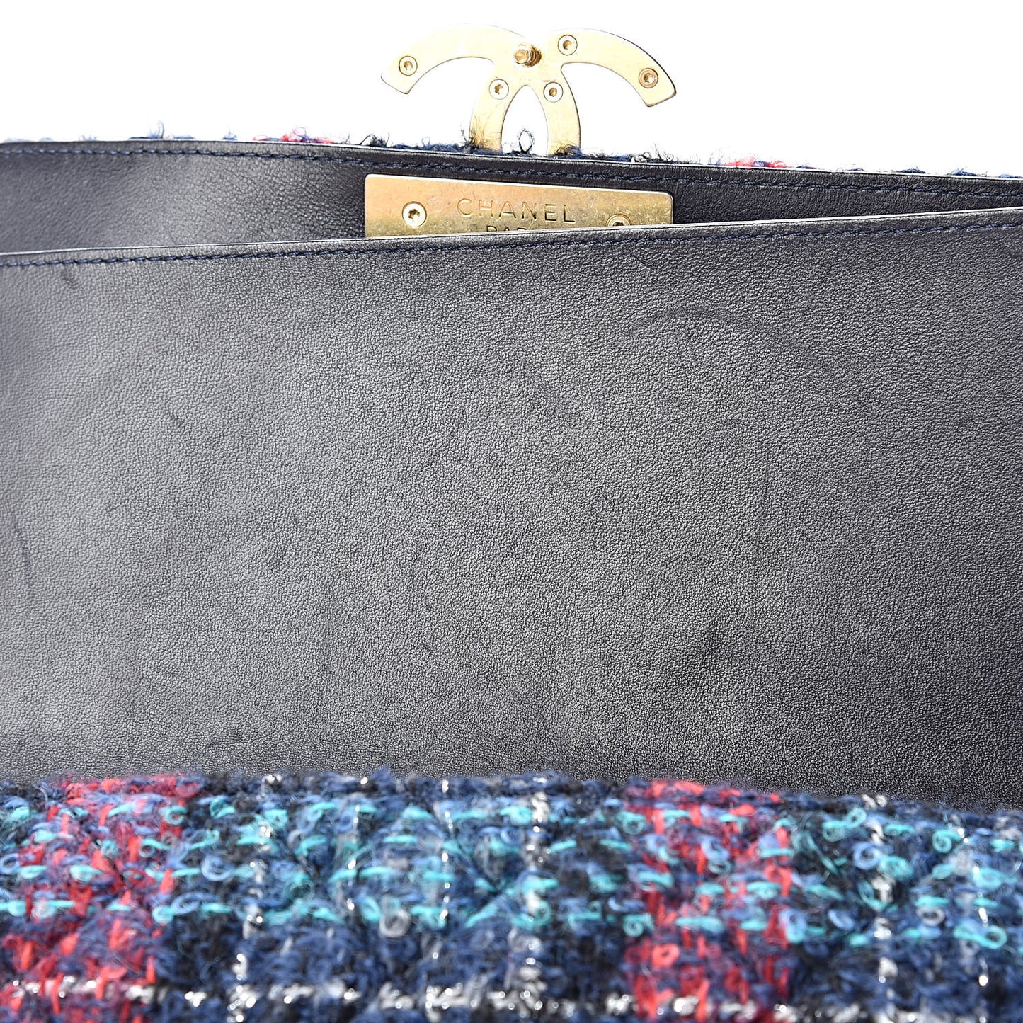 Tweed Quilted Enamel CC Double Flap Blue Multicolor