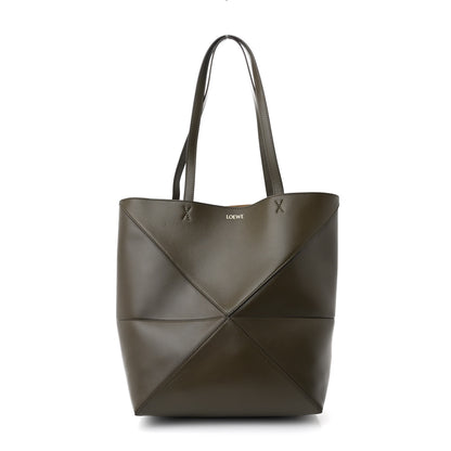 Loewe Shiny Calfskin Medium Puzzle Fold Tote Dark Khaki Green 1 of 9