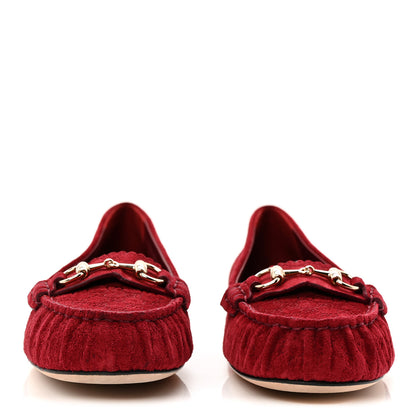 Gucci Suede Micro GG Horsebit Womens Kensington Moccasin Loafers 37 Rosso Ancora 3 of 10