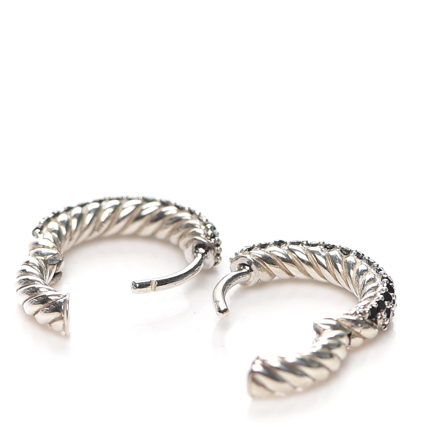 Sterling Silver Black Diamond Petite Pave Huggie Hoop Earrings