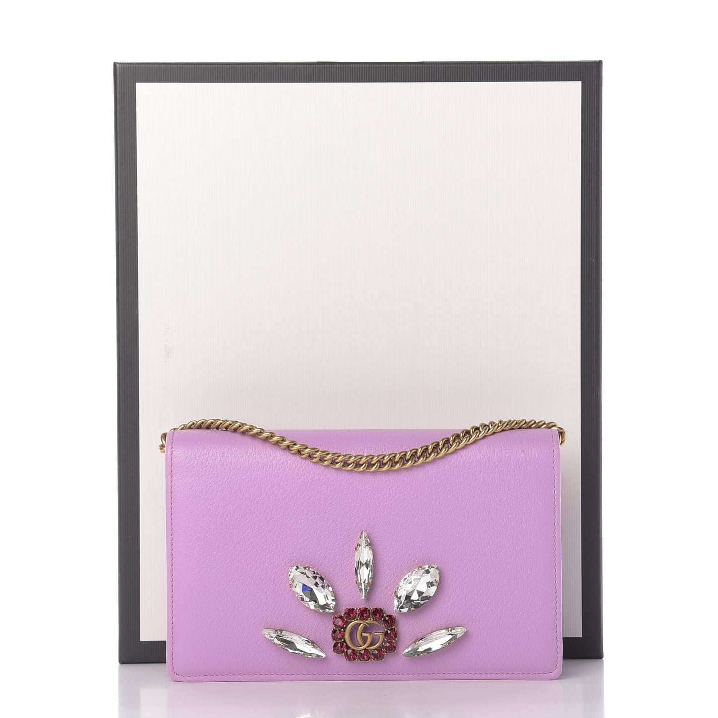 Calfskin Marquise Crystals Mini GG Chain Wallet Malva